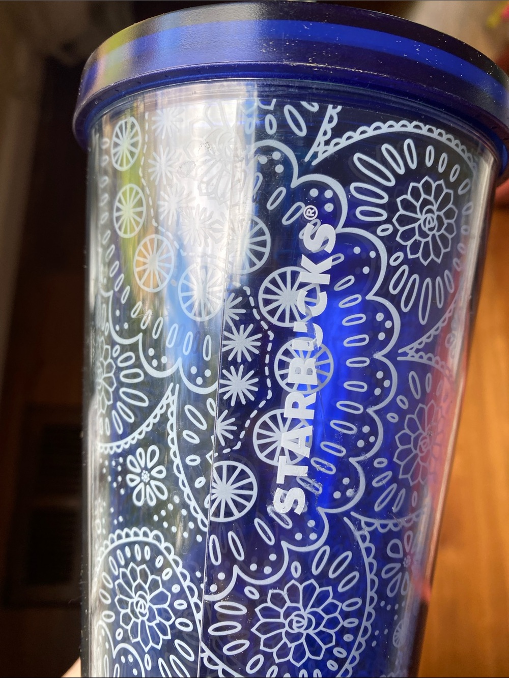 2019 Starbucks Blue, White Paisley Succulent Floral Cold Cup Venti 24 oz Tumbler